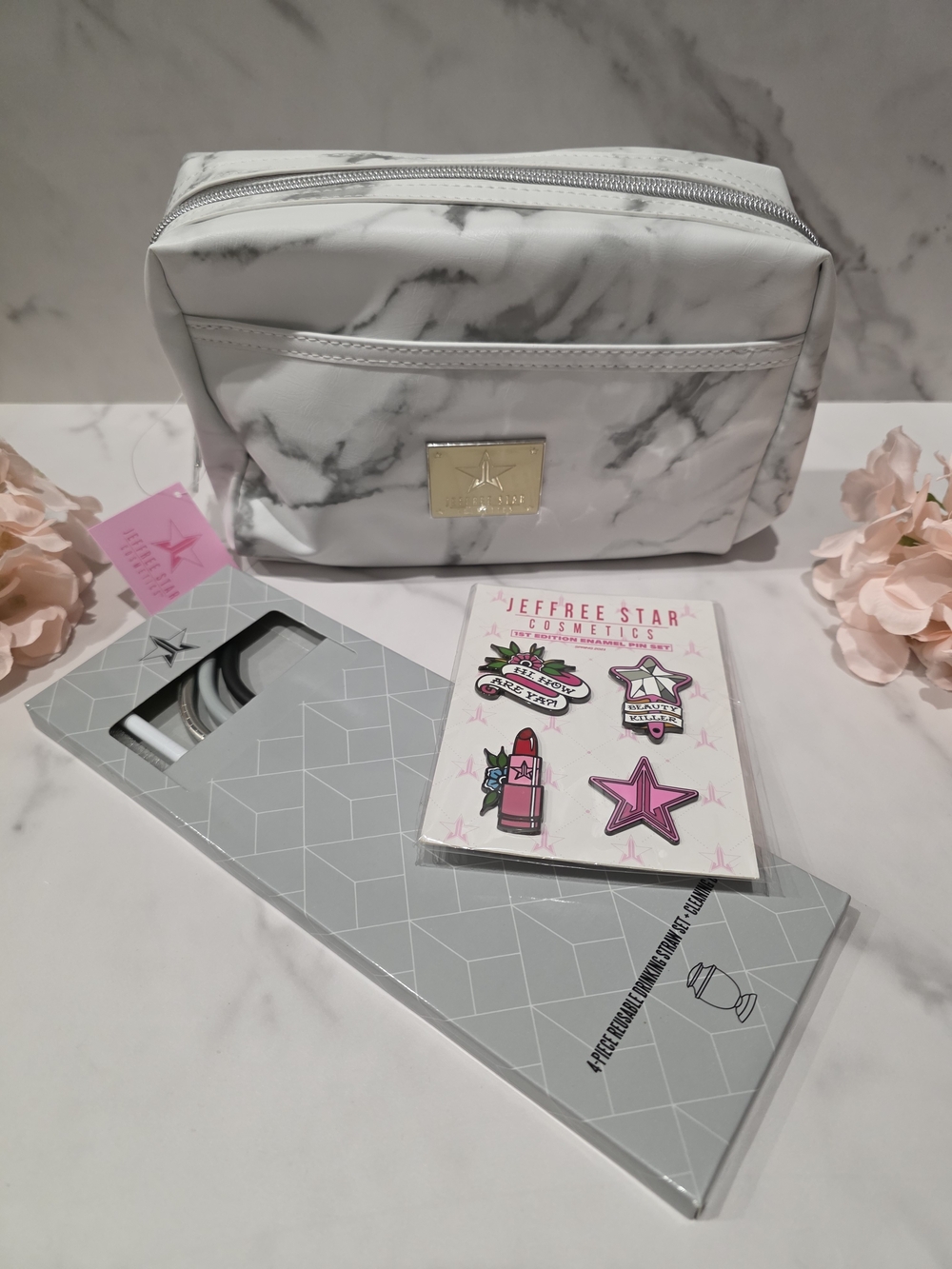 Jeffree Star - Marble Print Makeup Bag - White Marble